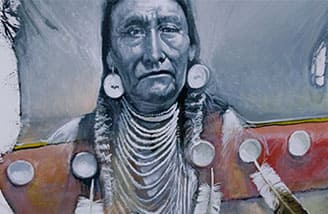 在画架上绘制的Paiute部落成员的铅笔素描